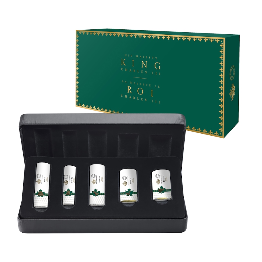 Image 742734_ALTMORE1.jpg, Product 742-734 / Price $239.95, 2023 First Coins of King Charles III Complete Uncirculated First Strike Roll Set (including half-dollars, plus bonus coronation medallion and 25-cent coloured coin) from The Coin Show with Steven Bromberg on TSC.ca's Coins department