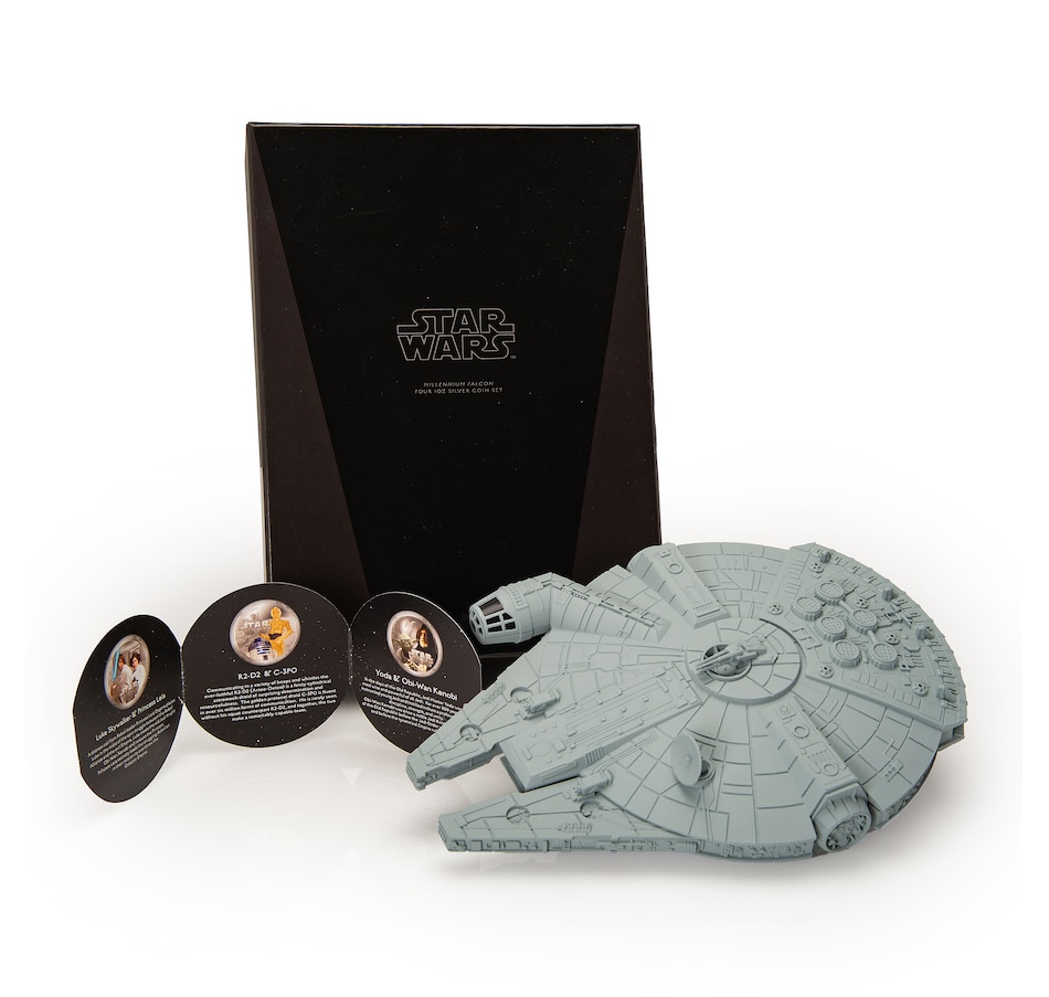 Image 742748_ALTMORE1.jpg, Product 742-748 / Price $1,395.00, 2011 Millennium Falcon $1 Fine Silver Coin Set in Mask Display Case from The Coin Show with Steven Bromberg on TSC.ca's Coins department