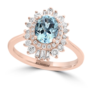 EFFY 14K Rose Gold Diamond and Aquamarine Ring