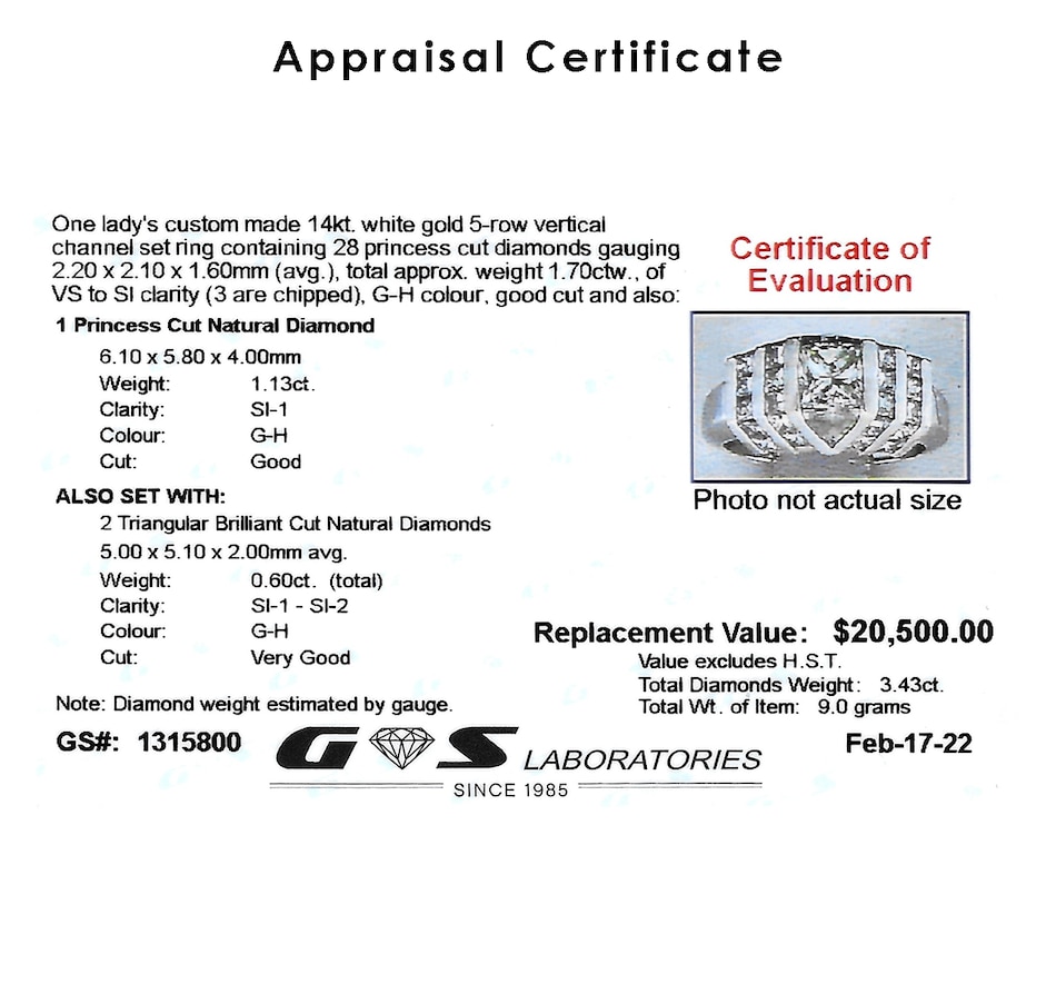 Image 743344_ALTMORE3.jpg, Product 743-344 / Price $12,995.00, Custom Made 14KT White Gold Princess and Triangular Cut Diamond Ring, 3.43CTW from Estate Originals on TSC.ca's Jewellery department