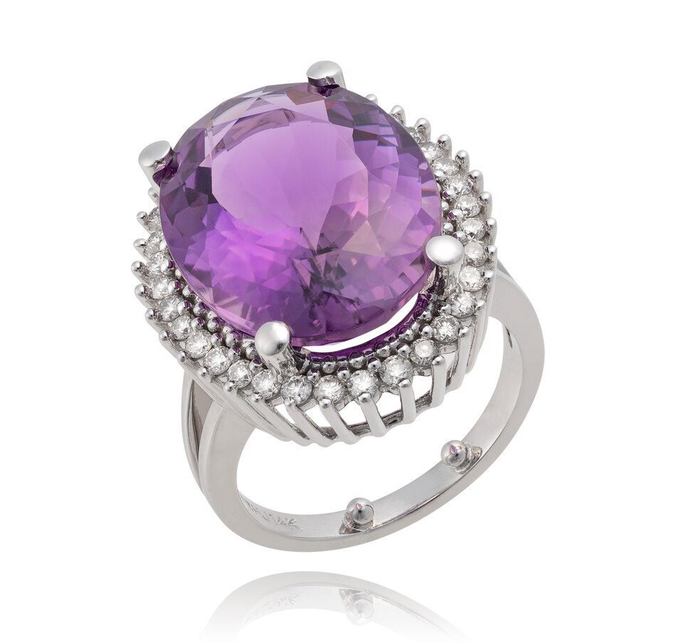 Image 743345.jpg, Product 743-345 / Price $2,895.00, Custom Made 14KT White Gold 16.00 Carat Oval Shaped Amethyst and Diamond Cluster Ring from Estate Originals on TSC.ca's Jewellery department