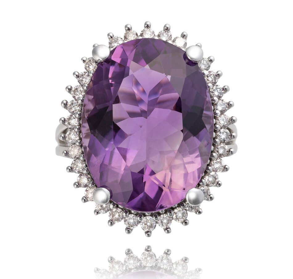 Image 743345_ALTMORE1.jpg, Product 743-345 / Price $2,895.00, Custom Made 14KT White Gold 16.00 Carat Oval Shaped Amethyst and Diamond Cluster Ring from Estate Originals on TSC.ca's Jewellery department