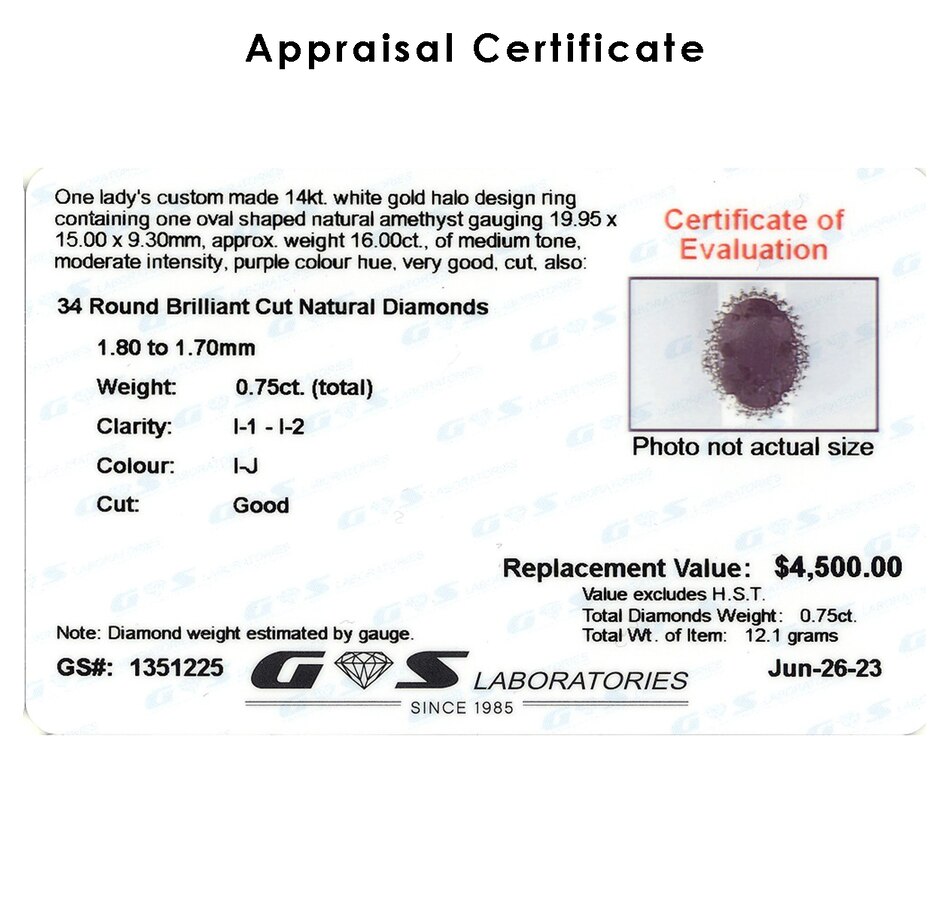 Image 743345_ALTMORE3.jpg, Product 743-345 / Price $2,895.00, Custom Made 14KT White Gold 16.00 Carat Oval Shaped Amethyst and Diamond Cluster Ring from Estate Originals on TSC.ca's Jewellery department