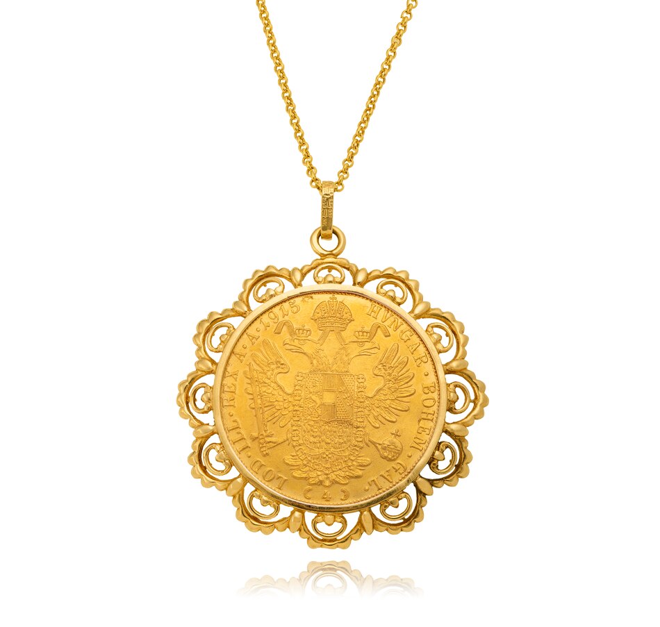 Image 743352.jpg, Product 743-352 / Price $3,295.00, Custom Made 24KT Austrian 4 Ducat Coin Pendant with a Custom Made 14KT Yellow Gold Setting and Chain from Estate Originals on TSC.ca's Jewellery department