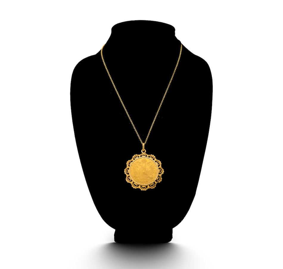 Image 743352_ALTMORE2.jpg, Product 743-352 / Price $3,295.00, Custom Made 24KT Austrian 4 Ducat Coin Pendant with a Custom Made 14KT Yellow Gold Setting and Chain from Estate Originals on TSC.ca's Jewellery department