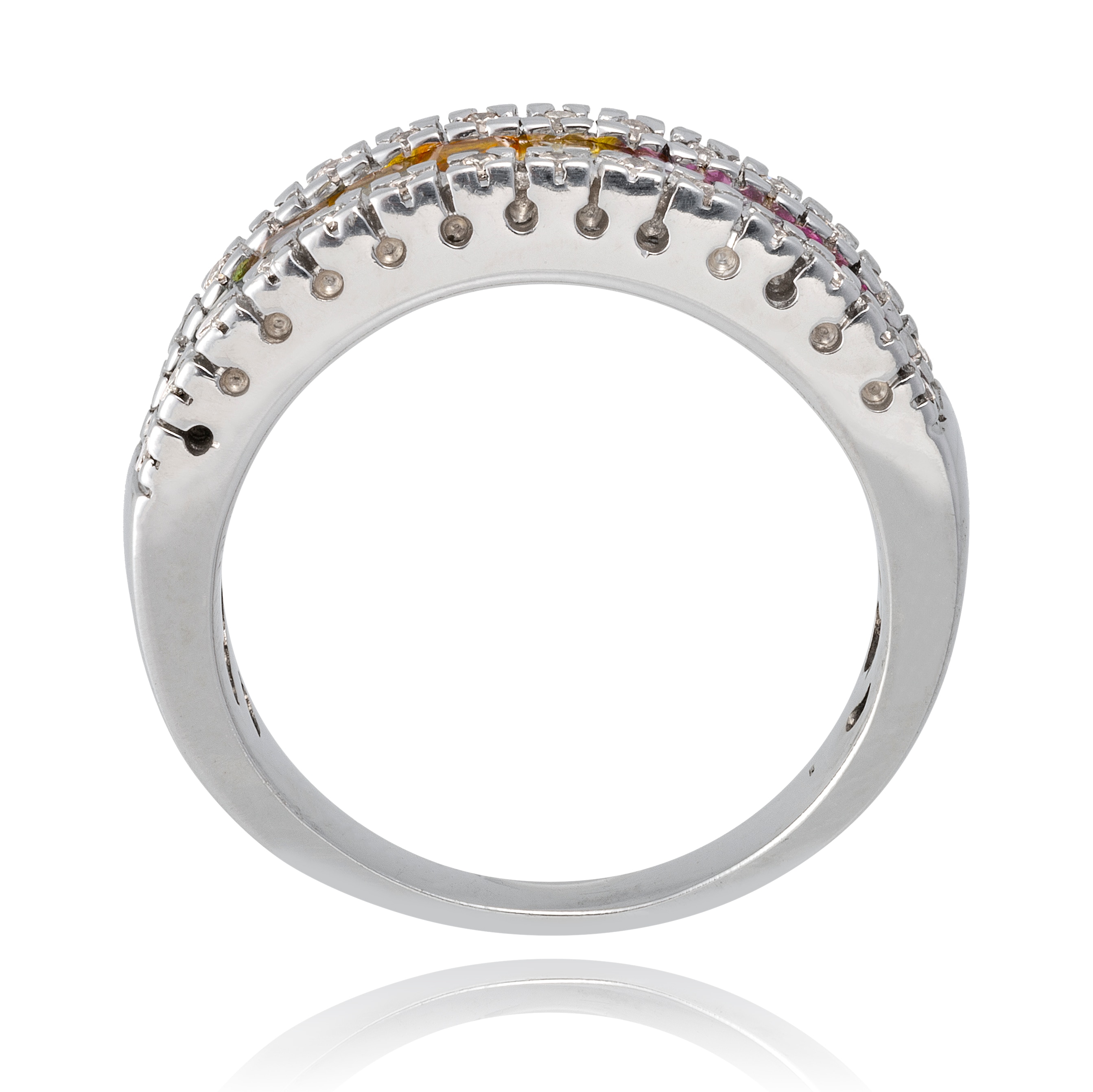14K White Gold Multi-Colour Sapphire and Diamond Band Style Ring