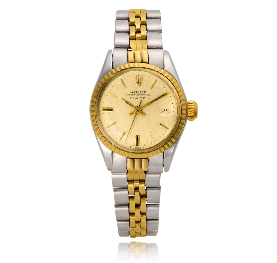 Image 743416.jpg, Product 743-416 / Price $6,495.00, Estate Originals Lady's Stainless Steel and 18K Yellow Gold Rolex Oyster Perpetual Date Swiss Made Wristwatch from Estate Originals on TSC.ca's Jewellery department
