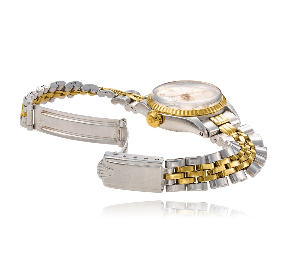 Image 743416_ALTMORE1.jpg, Product 743-416 / Price $6,495.00, Estate Originals Lady's Stainless Steel and 18K Yellow Gold Rolex Oyster Perpetual Date Swiss Made Wristwatch from Estate Originals on TSC.ca's Jewellery department