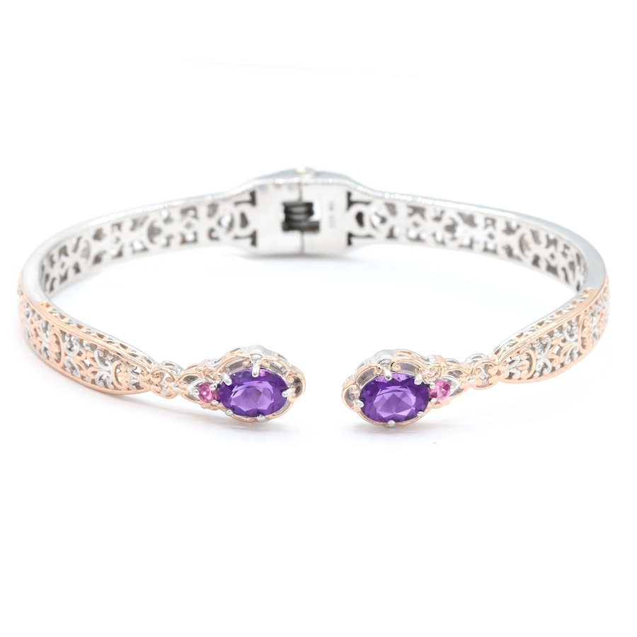 Image 743554.jpg, Product 743-554 / Price $579.99, Gems en Vogue Silver Palladium Ametista Do Sul Amethyst and Pink Tourmaline Kissing Bangle from Gems En Vogue on TSC.ca's Jewellery department