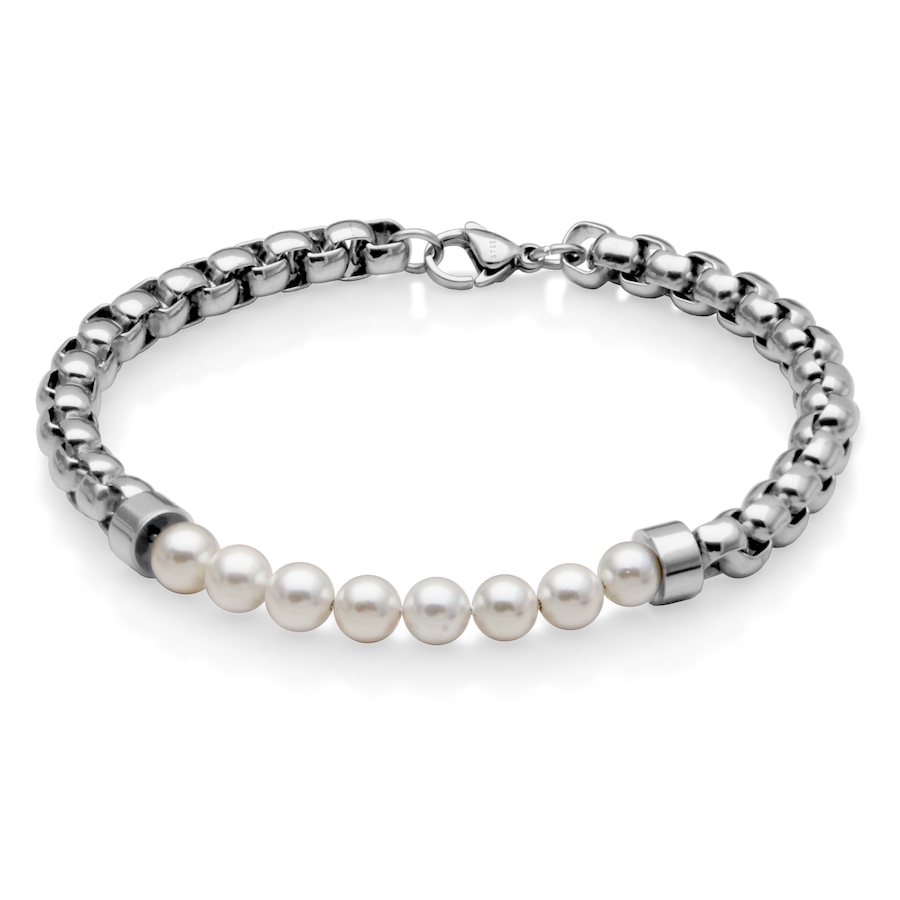 Image 743605.jpg, Product 743-605 / Price $49.99, SteelX Stainless Steel 6-mm White Shell Pearl Station Chain Bracelet (8.5") from Steelx on TSC.ca's Jewellery department