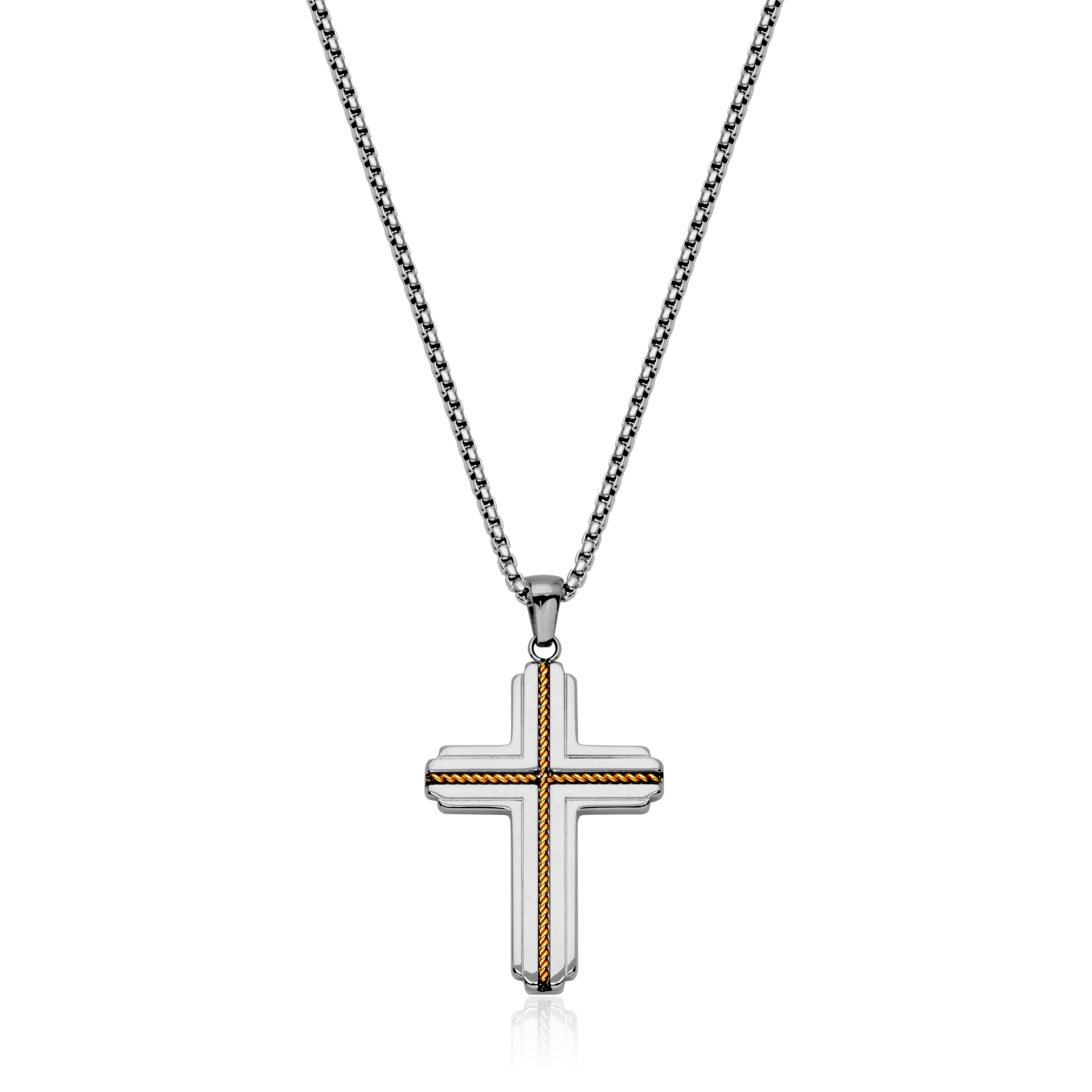 SteelX Stainless Steel Two-Tone Plated 25 mm x 34.5 mm Cross