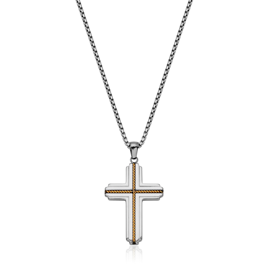 Image 743606.jpg, Product 743-606 / Price $69.99, SteelX Stainless Steel Two-Tone Plated 25 mm x 34.5 mm Cross Pendant Necklace (24") from Steelx on TSC.ca's Jewellery department