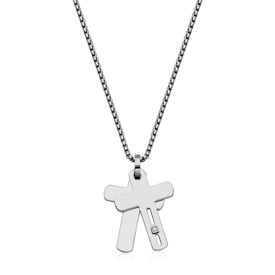 Image 743607_WHT.jpg, Product 743-607 / Price $79.99, SteelX Stainless Steel 21 mm x 30 mm Double Cross Pendant Necklace with Cubic Zirconia (22") from Steelx on TSC.ca's Jewellery department