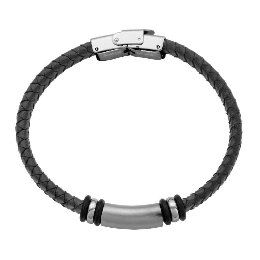 Image 743617.jpg, Product 743-617 / Price $35.99, Steelx Stainless Steel Braided Black Leather & Matte Steel Bracelet 8.85"	 from Steelx on TSC.ca's Jewellery department