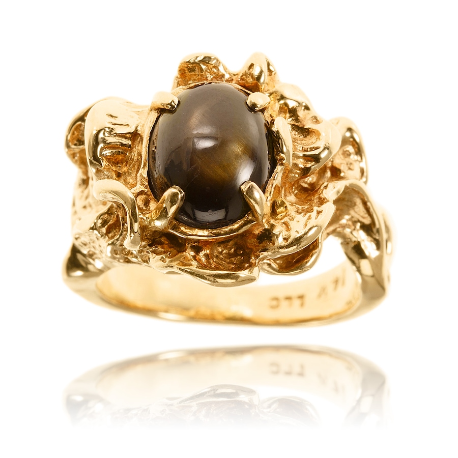 Image 743705.jpg, Product 743-705 / Price $1,495.00, Estate Originals Custom-Made 14K Yellow Gold Cabochon-Cut 6-Ray Star Tiger's Eye Ring from Estate Originals on TSC.ca's Jewellery department