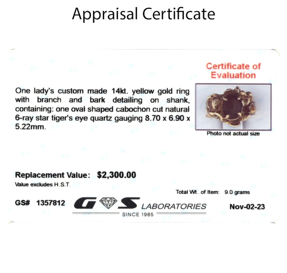 Image 743705_ALTMORE3.jpg, Product 743-705 / Price $1,495.00, Estate Originals Custom-Made 14K Yellow Gold Cabochon-Cut 6-Ray Star Tiger's Eye Ring from Estate Originals on TSC.ca's Jewellery department