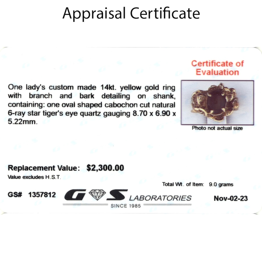 Image 743705_ALTMORE3.jpg, Product 743-705 / Price $1,495.00, Estate Originals Custom-Made 14K Yellow Gold Cabochon-Cut 6-Ray Star Tiger's Eye Ring from Estate Originals on TSC.ca's Jewellery department