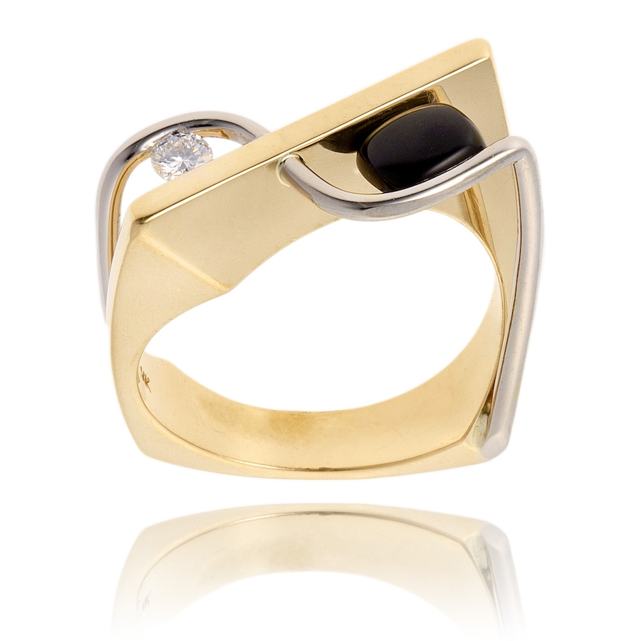 Image 743746.jpg, Product 743-746 / Price $2,295.00, Estate Originals Custom and Hand Made 14K Yellow and White Gold Channel Set Onyx and Diamond Ring from Estate Originals on TSC.ca's Jewellery department