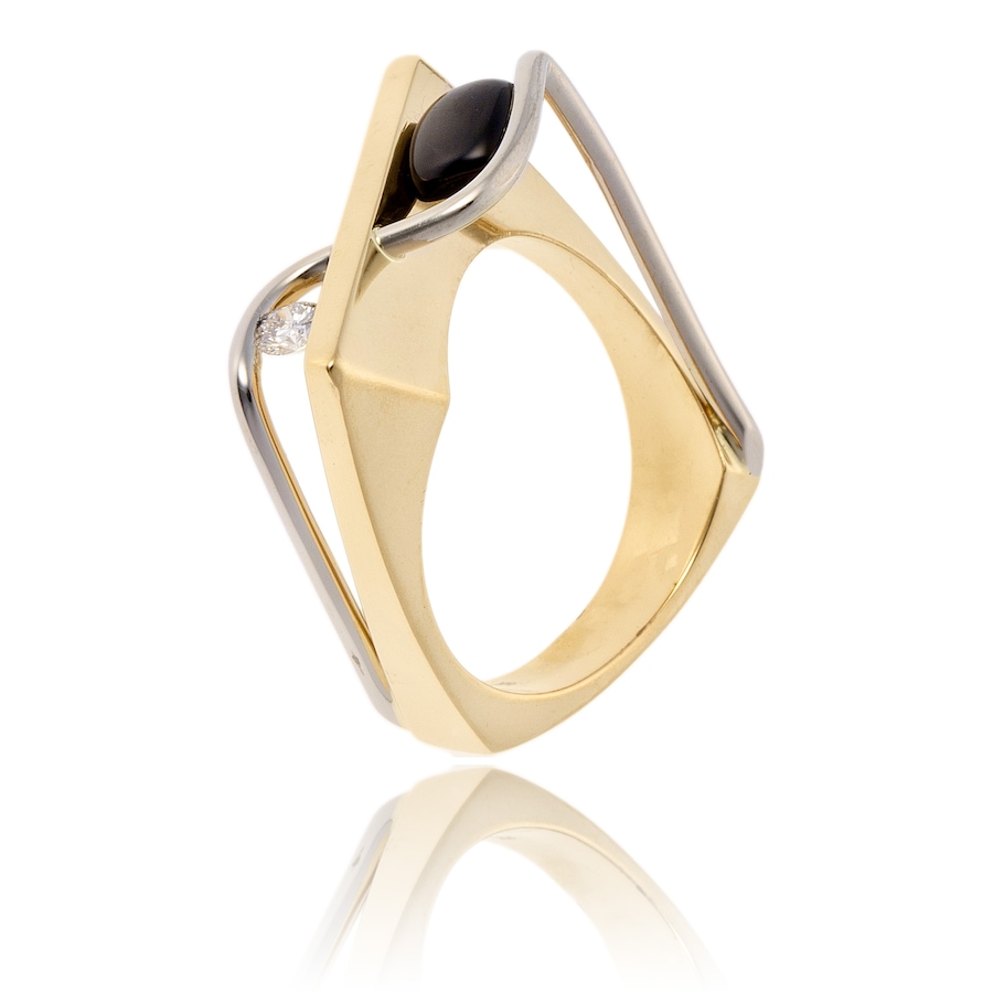 Image 743746_ALTMORE1.jpg, Product 743-746 / Price $2,295.00, Estate Originals Custom and Hand Made 14K Yellow and White Gold Channel Set Onyx and Diamond Ring from Estate Originals on TSC.ca's Jewellery department