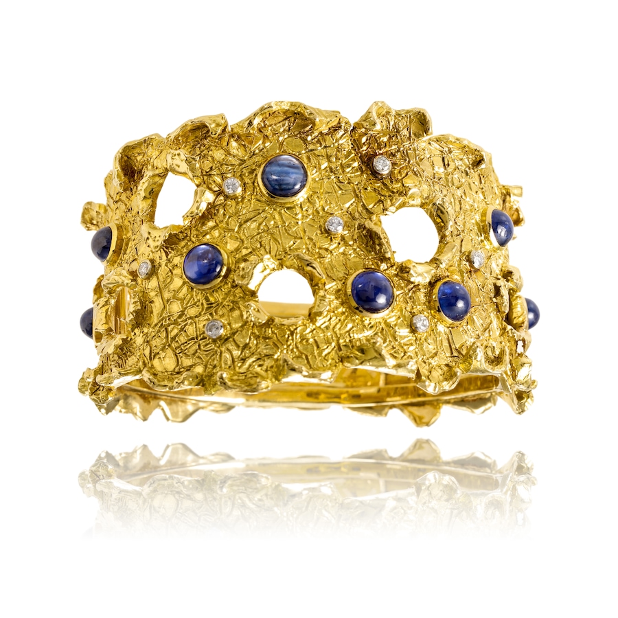 Image 743754.jpg, Product 743-754 / Price $36,888.00, Estate Originals Custom Made 18K Yellow Gold and Rhodium Enhanced Cabochon Cut Sapphire and Diamond Bangle Bracelet from Estate Originals on TSC.ca's Jewellery department
