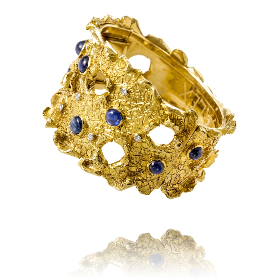 Image 743754_ALTMORE1.jpg, Product 743-754 / Price $36,888.00, Estate Originals Custom Made 18K Yellow Gold and Rhodium Enhanced Cabochon Cut Sapphire and Diamond Bangle Bracelet from Estate Originals on TSC.ca's Jewellery department