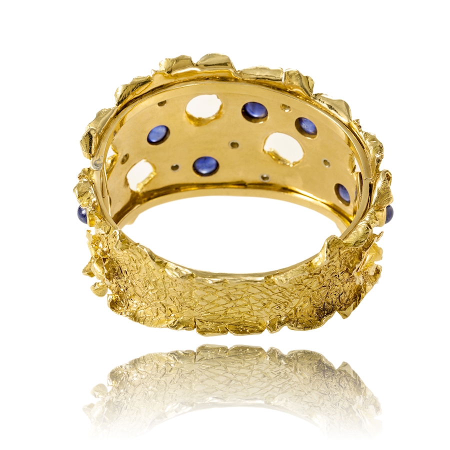 Image 743754_ALTMORE2.jpg, Product 743-754 / Price $36,888.00, Estate Originals Custom Made 18K Yellow Gold and Rhodium Enhanced Cabochon Cut Sapphire and Diamond Bangle Bracelet from Estate Originals on TSC.ca's Jewellery department