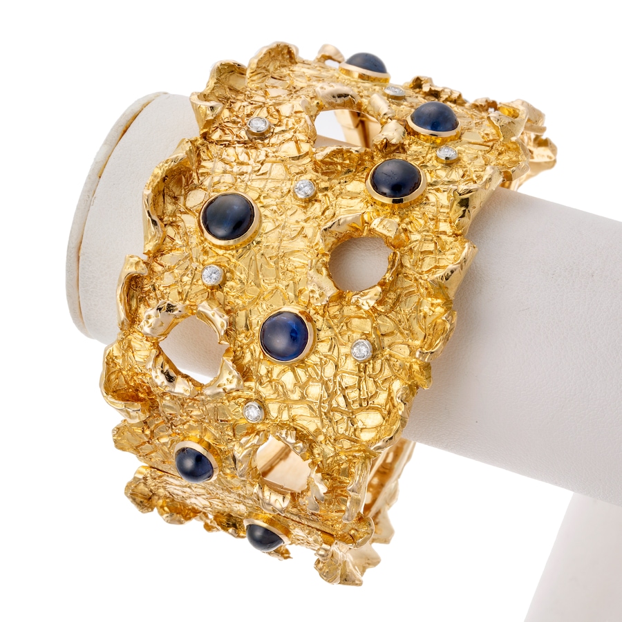 Image 743754_ALTMORE3.jpg, Product 743-754 / Price $36,888.00, Estate Originals Custom Made 18K Yellow Gold and Rhodium Enhanced Cabochon Cut Sapphire and Diamond Bangle Bracelet from Estate Originals on TSC.ca's Jewellery department