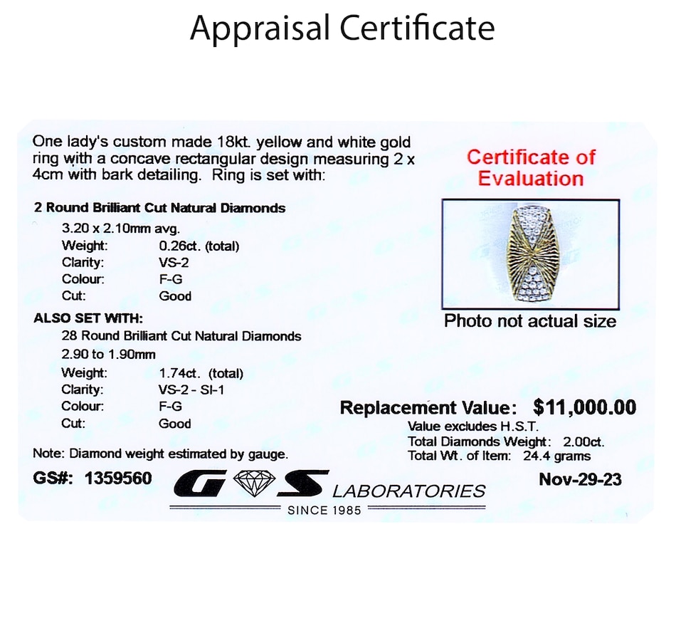 Image 743758_ALTMORE3.jpg, Product 743-758 / Price $6,495.00, Estate Originals Custom-Made 18K Yellow and White Gold Concave Rectangular Diamond Ring from Estate Originals on TSC.ca's Jewellery department