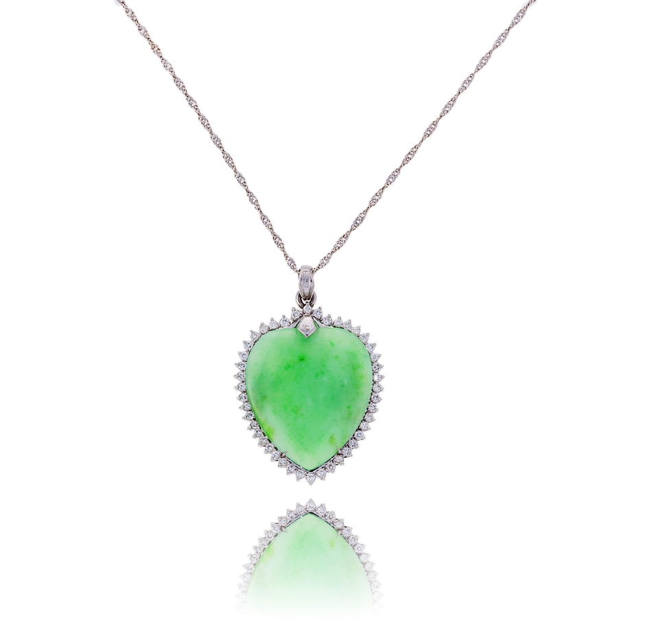 Image 743775.jpg, Product 743-775 / Price $3,995.00, Estate Originals 8K White Gold Heart Shaped Jadeite Jade and Diamond Pendant with a 14K White Gold Chain from Estate Originals on TSC.ca's Jewellery department