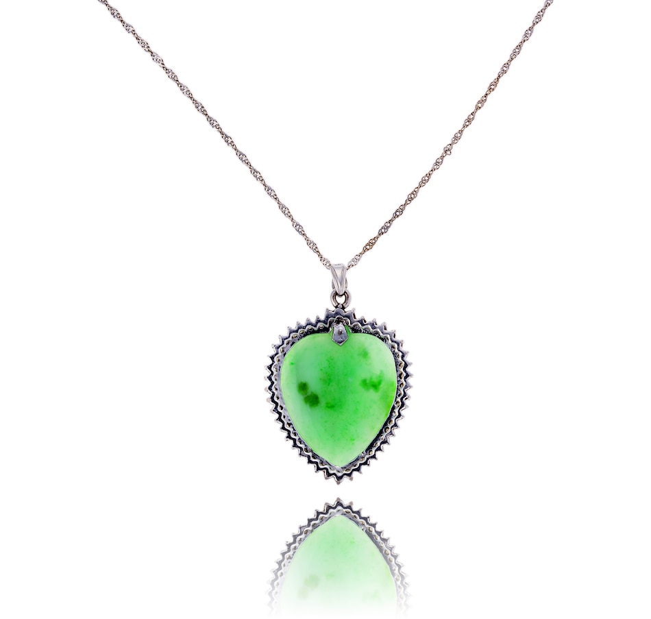Image 743775_ALTMORE1.jpg, Product 743-775 / Price $3,995.00, Estate Originals 8K White Gold Heart Shaped Jadeite Jade and Diamond Pendant with a 14K White Gold Chain from Estate Originals on TSC.ca's Jewellery department