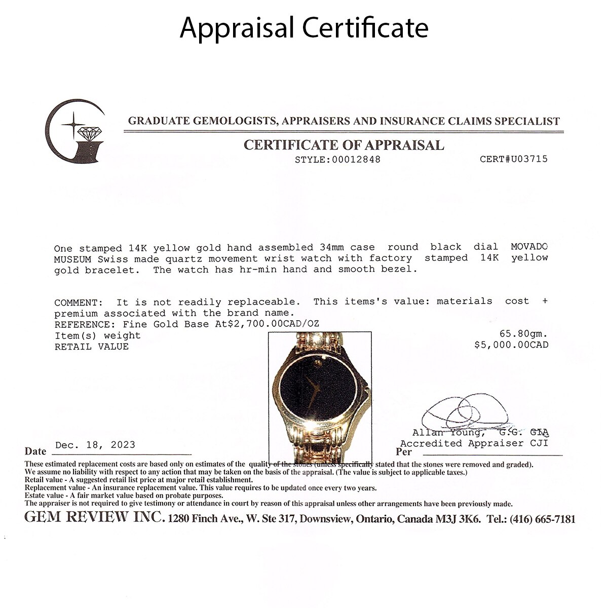 Estate Originals Gentleman's 14K Yellow Gold Movado Museum