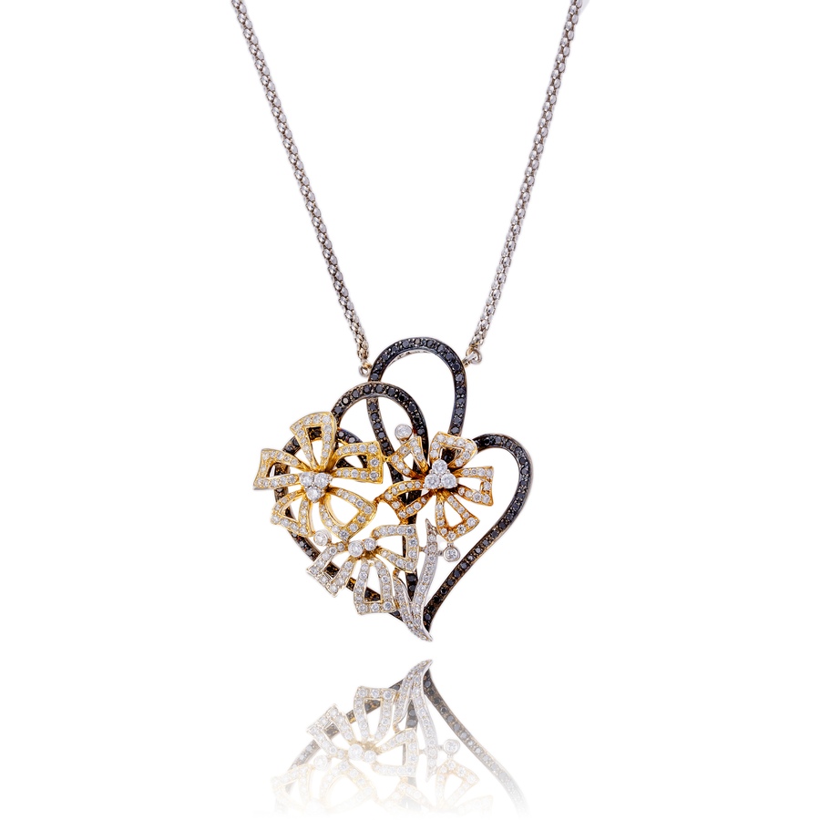 Image 743803.jpg, Product 743-803 / Price $6,295.00, 18K White and Yellow Gold Flower and Heart Necklace with Black and White Diamonds from Estate Originals on TSC.ca's Jewellery department