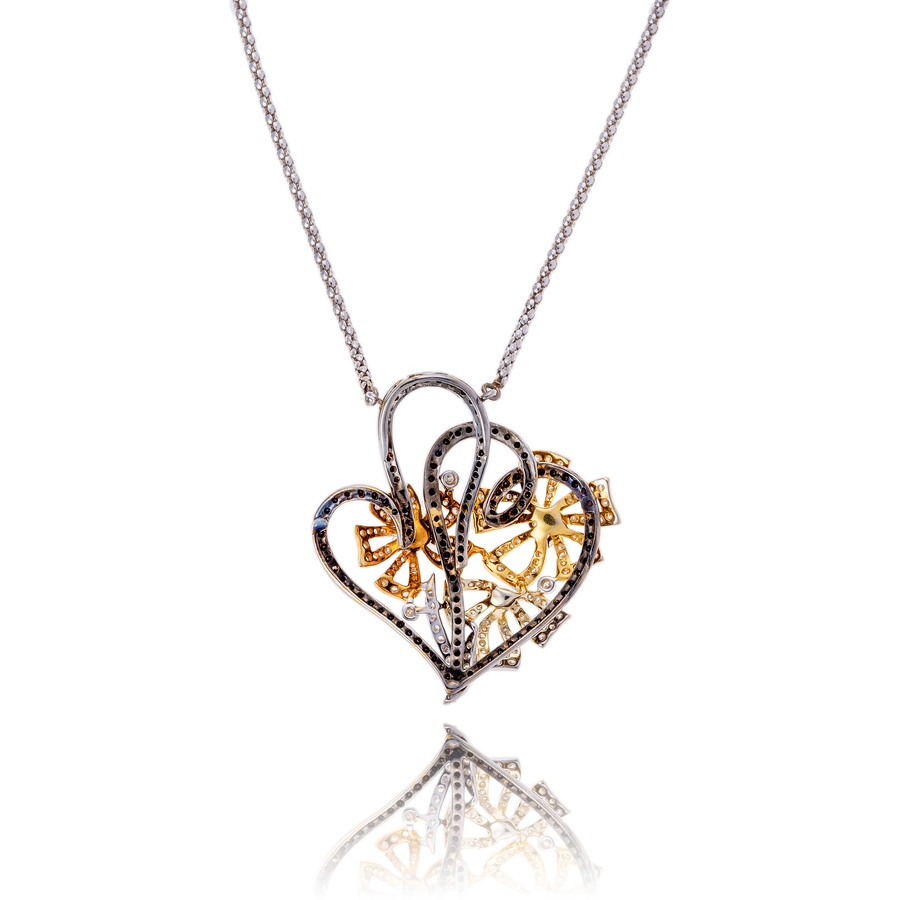 Image 743803_ALTMORE1.jpg, Product 743-803 / Price $6,295.00, 18K White and Yellow Gold Flower and Heart Necklace with Black and White Diamonds from Estate Originals on TSC.ca's Jewellery department