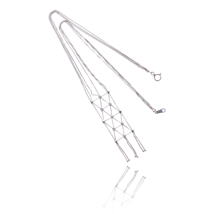 Image 743811_ALTMORE1.jpg, Product 743-811 / Price $4,295.00, Estate Originals 18KT White Gold 3-Strand Box Link Lariat Necklace with an Elongated Geometric Diamond Accented Drop from Estate Originals on TSC.ca's Jewellery department