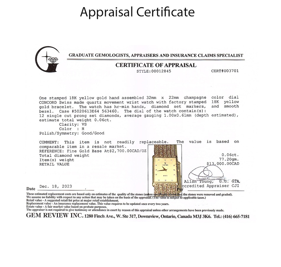 Image 743816_ALTMORE4.jpg, Product 743-816 / Price $7,995.00, Estate Originals Gentleman's 18K Yellow Gold CONCORD Swiss Made Wristwatch from Estate Originals on TSC.ca's Jewellery department