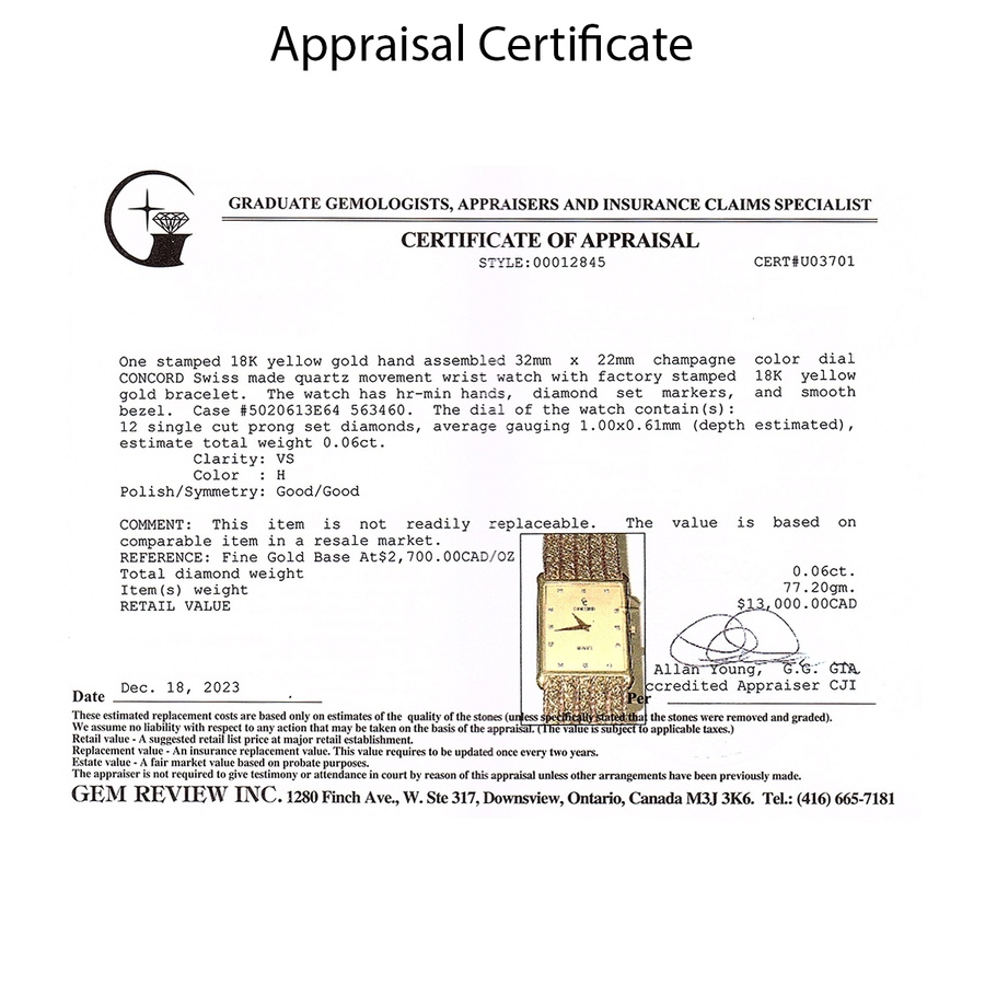Image 743816_ALTMORE4.jpg, Product 743-816 / Price $7,995.00, Estate Originals Gentleman's 18K Yellow Gold CONCORD Swiss Made Wristwatch from Estate Originals on TSC.ca's Jewellery department