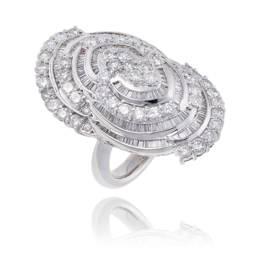 Image 743834_ALTMORE1.jpg, Product 743-834 / Price $8,995.00, Estate Originals Platinum 5.00 Carat Baguette and Round Brilliant Cut Diamond Elongated Cluster Ring from Estate Originals on TSC.ca's Jewellery department