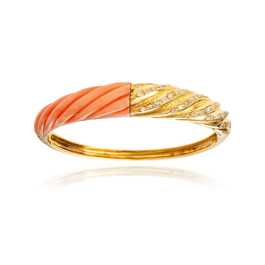 Image 743839.jpg, Product 743-839 / Price $7,995.00, Estate Originals 18K Yellow Gold Corrugated Coral and Diamond Top Bangle Bracelet from Estate Originals on TSC.ca's Jewellery department