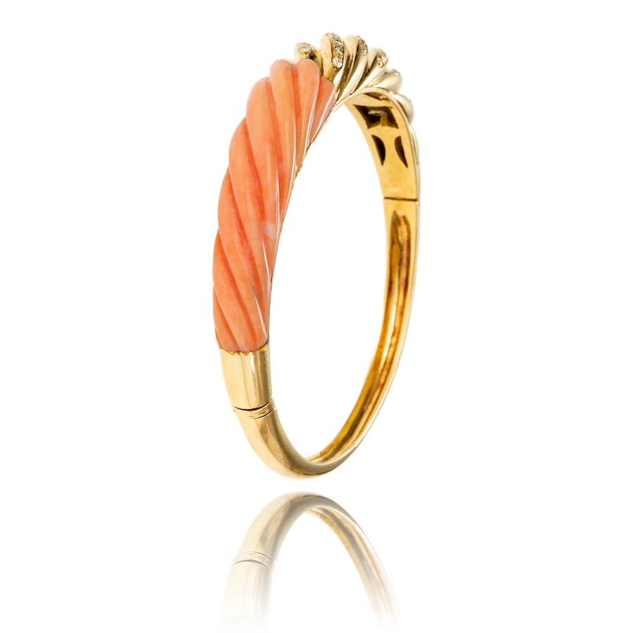 Image 743839_ALTMORE1.jpg, Product 743-839 / Price $7,995.00, Estate Originals 18K Yellow Gold Corrugated Coral and Diamond Top Bangle Bracelet from Estate Originals on TSC.ca's Jewellery department