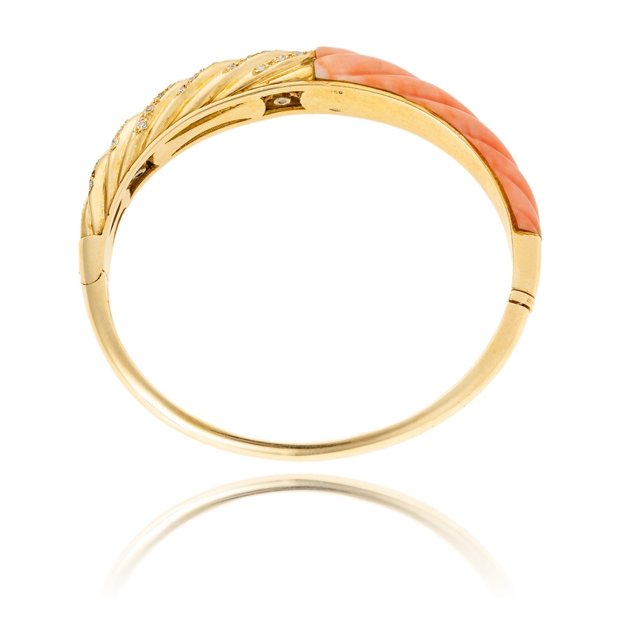 Image 743839_ALTMORE2.jpg, Product 743-839 / Price $7,995.00, Estate Originals 18K Yellow Gold Corrugated Coral and Diamond Top Bangle Bracelet from Estate Originals on TSC.ca's Jewellery department