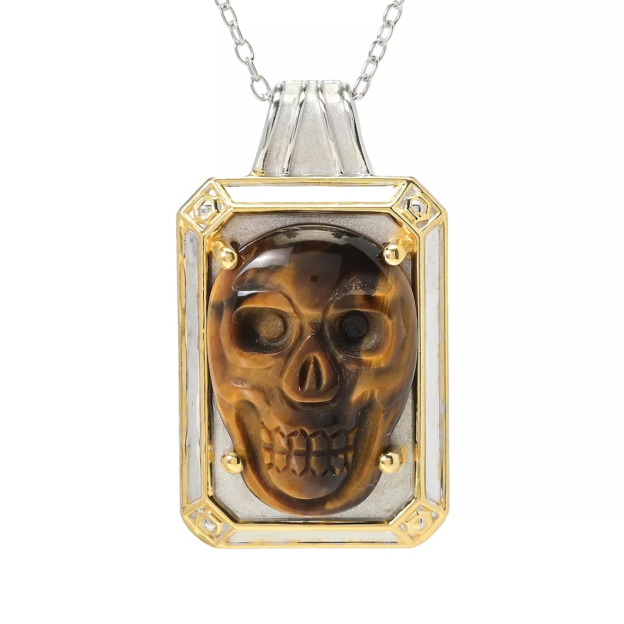 Image 744199.jpg, Product 744-199 / Price $269.99, Gems En Vogue Palladium Silver Tiger Eye Skull Carved Men's Pendant With Chain from Gems En Vogue on TSC.ca's Jewellery department