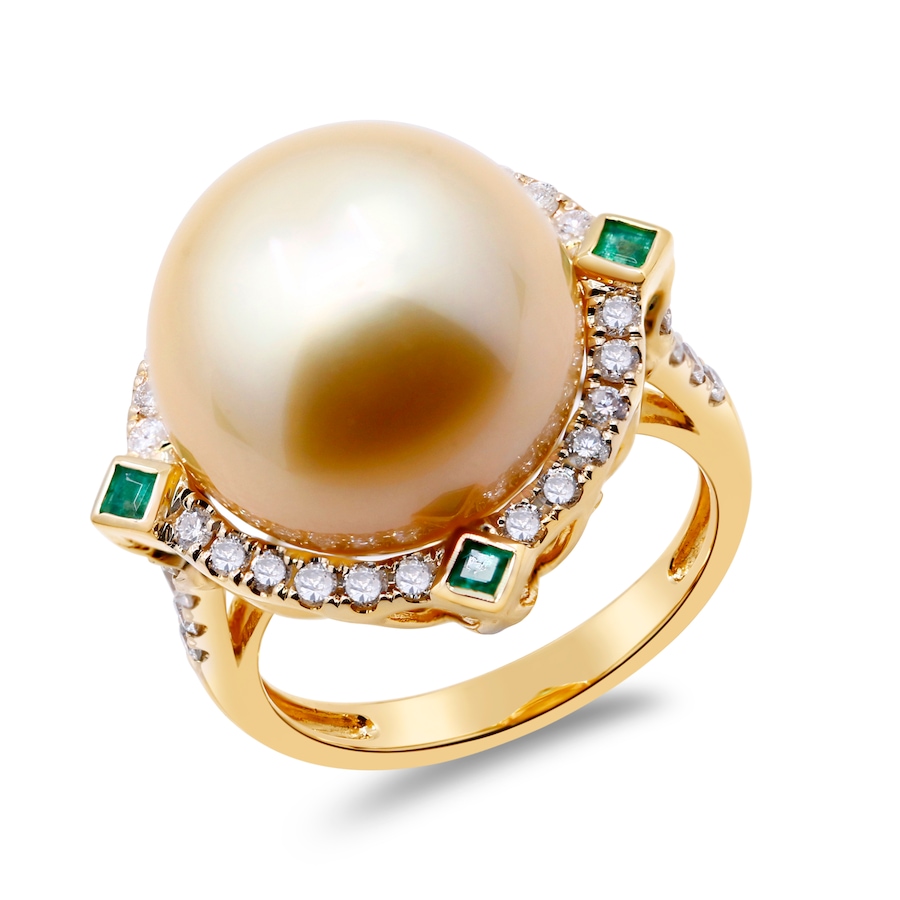 Image 744224.jpg, Product 744-224 / Price $2,999.99, Cirari 14K Yellow Gold South Sea Pearl, Emerald and White Diamond Ring from Cirari on TSC.ca's Jewellery department