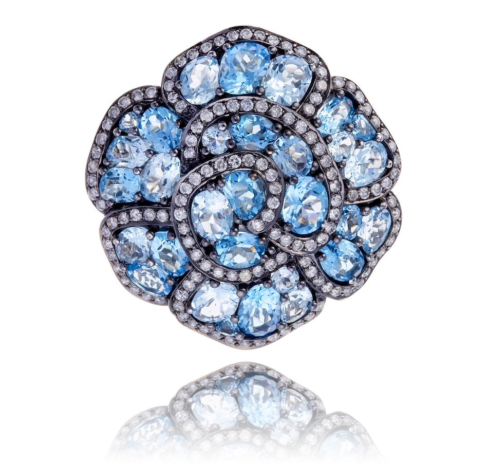Image 744265.jpg, Product 744-265 / Price $5,695.00, Estate Originals 18K White Gold 10.75 Carat Blue Topaz and Diamond Flower Ring from Estate Originals on TSC.ca's Jewellery department
