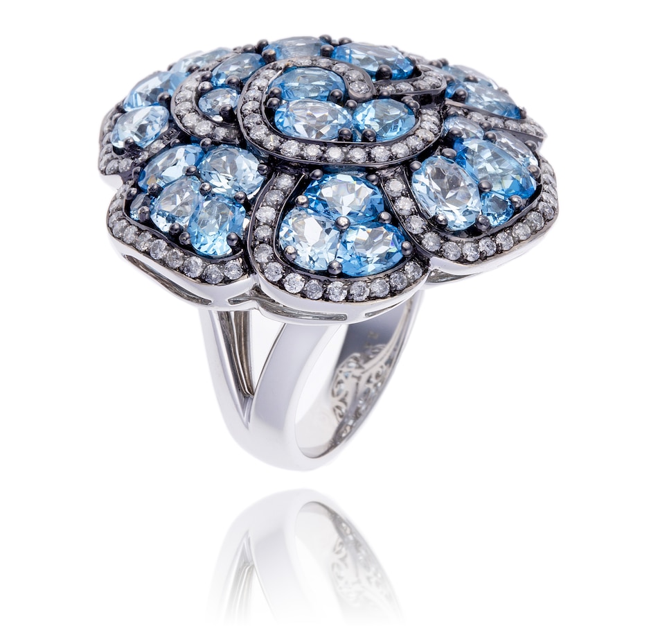 Image 744265_ALTMORE1.jpg, Product 744-265 / Price $5,695.00, Estate Originals 18K White Gold 10.75 Carat Blue Topaz and Diamond Flower Ring from Estate Originals on TSC.ca's Jewellery department