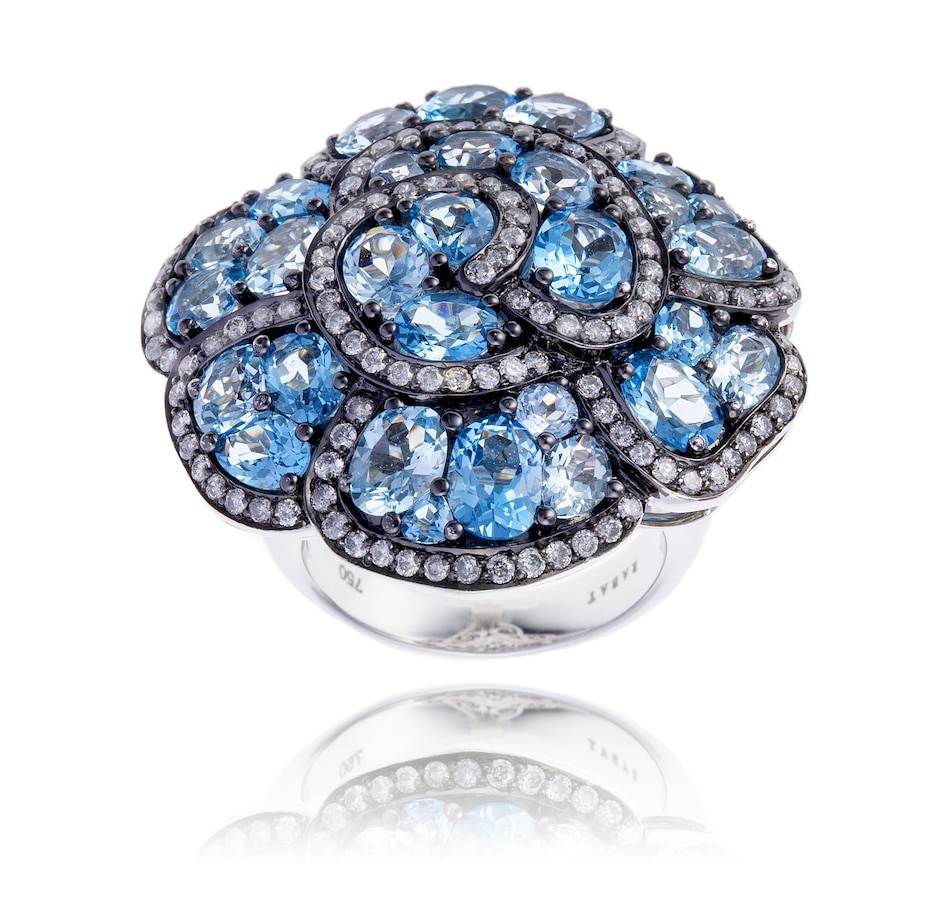 Image 744265_ALTMORE2.jpg, Product 744-265 / Price $5,695.00, Estate Originals 18K White Gold 10.75 Carat Blue Topaz and Diamond Flower Ring from Estate Originals on TSC.ca's Jewellery department