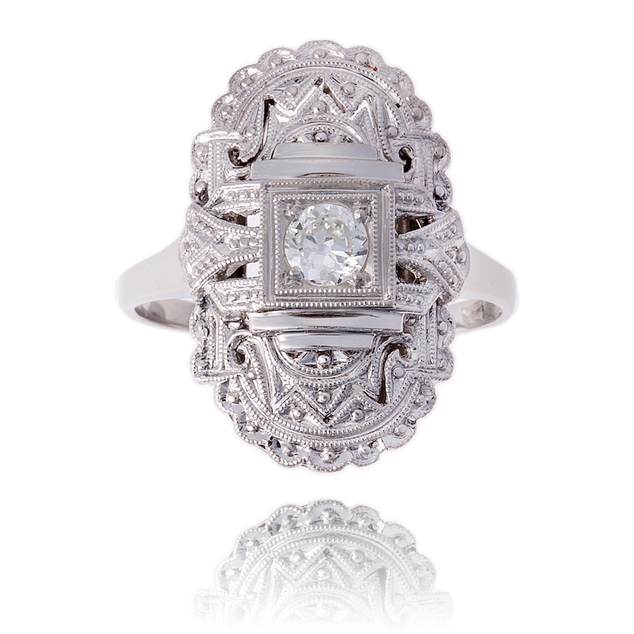 Image 744270.jpg, Product 744-270 / Price $2,695.00, Estate Originals Platinum Art Deco Ring, Set with an Old European Cut Diamond from Estate Originals on TSC.ca's Jewellery department