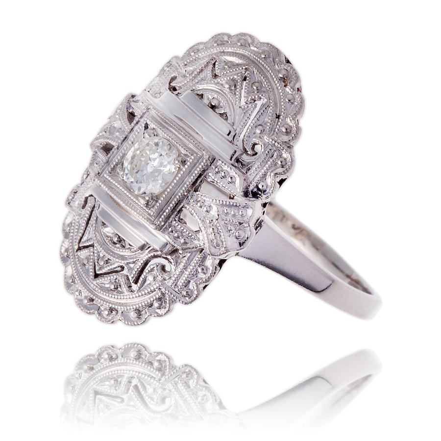 Image 744270_ALTMORE1.jpg, Product 744-270 / Price $2,695.00, Estate Originals Platinum Art Deco Ring, Set with an Old European Cut Diamond from Estate Originals on TSC.ca's Jewellery department