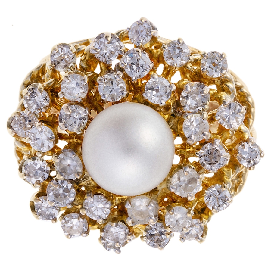 Image 744274.jpg, Product 744-274 / Price $3,895.00, Estate Originals 14K Yellow and White Gold Cultured Pearl and Diamond Cluster Ring from Estate Originals on TSC.ca's Jewellery department