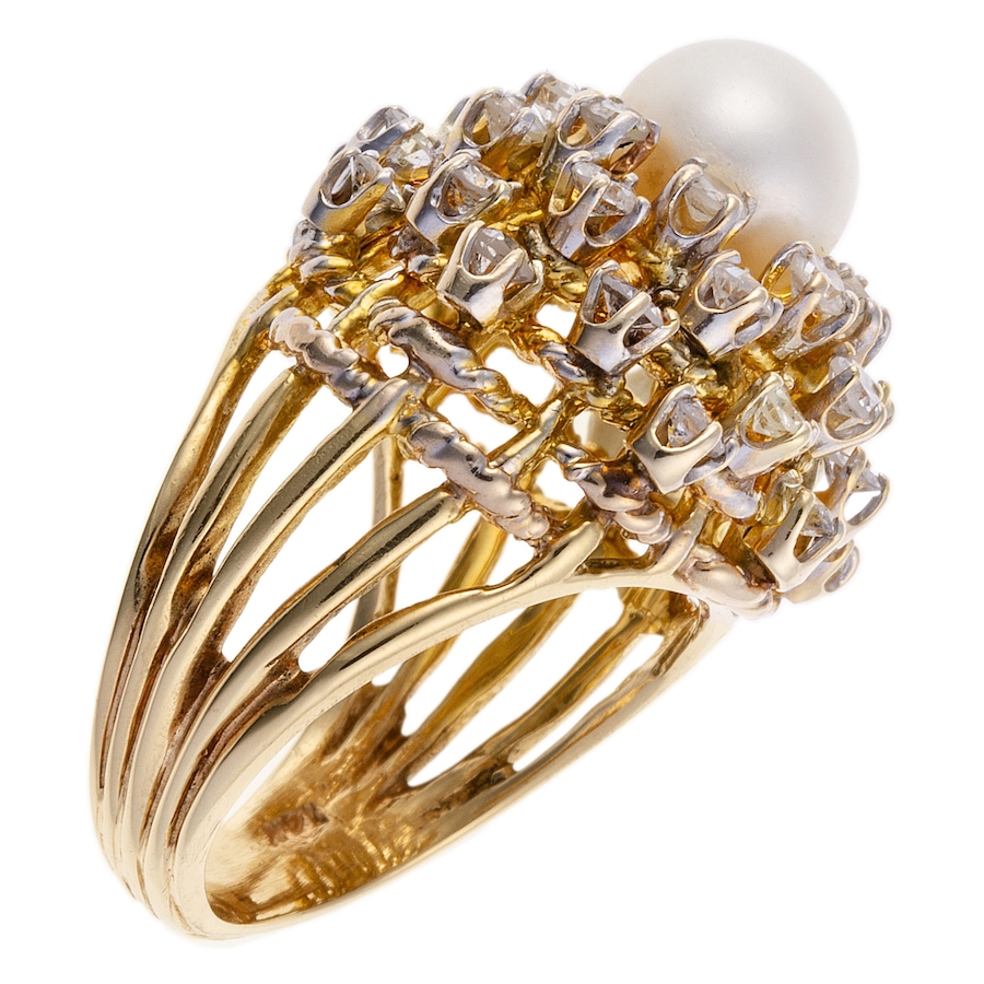 Image 744274_ALTMORE1.jpg, Product 744-274 / Price $3,895.00, Estate Originals 14K Yellow and White Gold Cultured Pearl and Diamond Cluster Ring from Estate Originals on TSC.ca's Jewellery department
