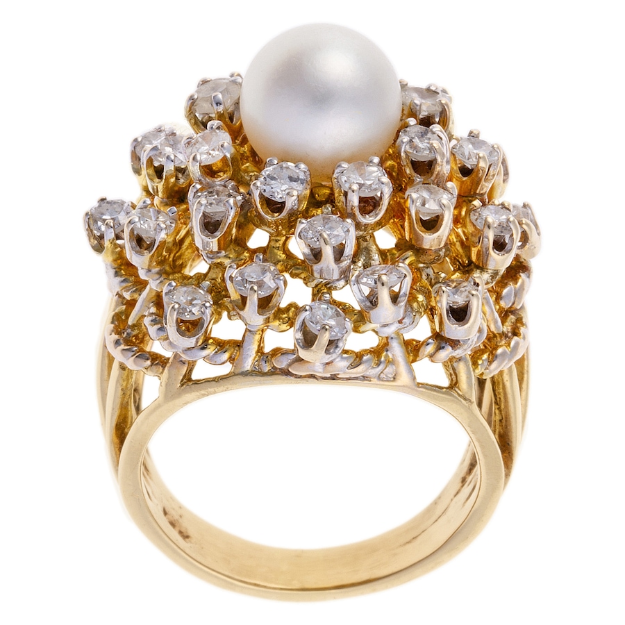Image 744274_ALTMORE2.jpg, Product 744-274 / Price $3,895.00, Estate Originals 14K Yellow and White Gold Cultured Pearl and Diamond Cluster Ring from Estate Originals on TSC.ca's Jewellery department